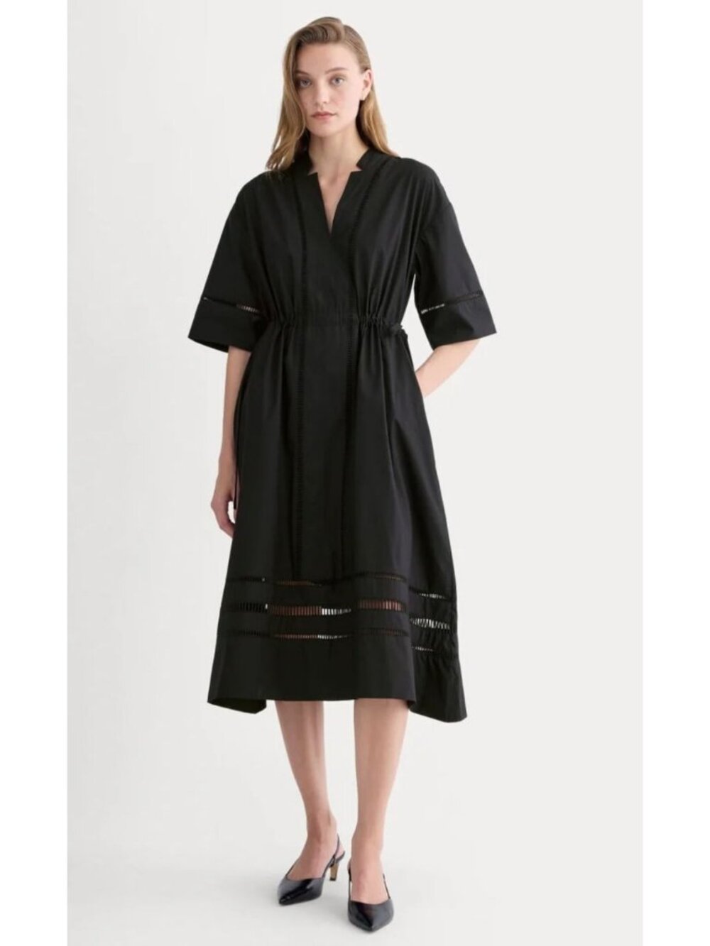 Everlane The Lace Trim Caftan Dress Black Size Medium